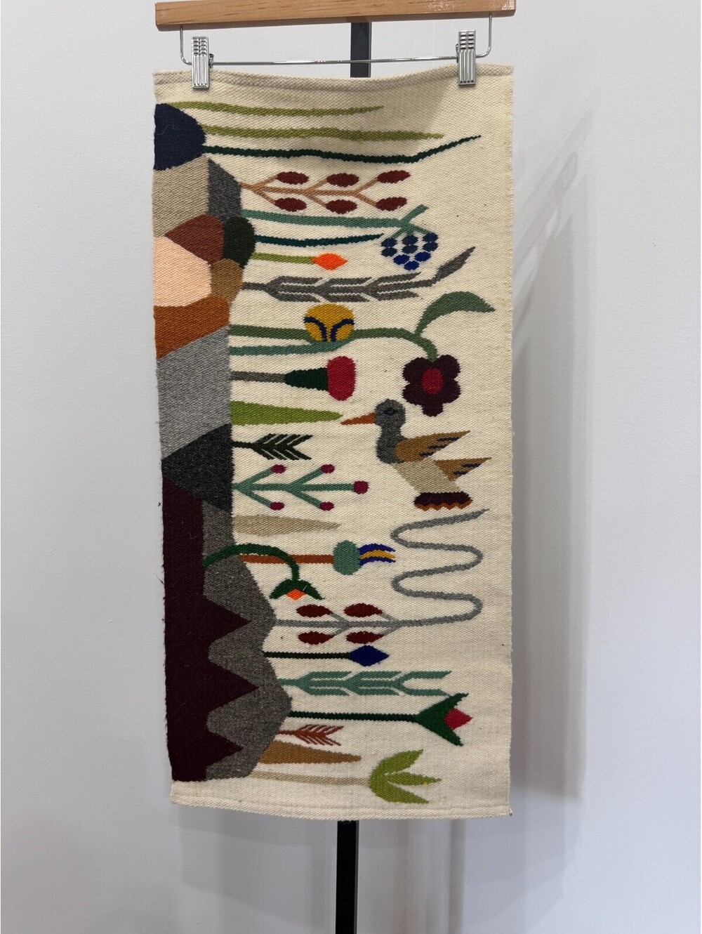 Vintage Boho Bird Woven Carpet Wall Hanging Tapestry Rug Fringe MCM Flower 30x15